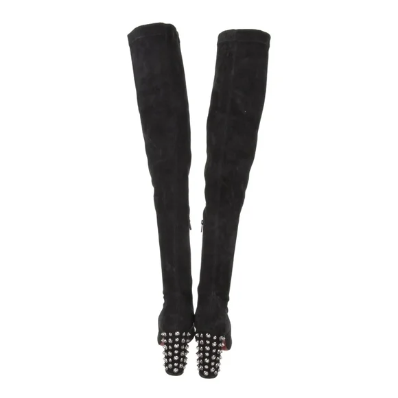 Christian Louboutin Black Over-the-Knee Boots with Studded Heel - Picture 4 of 5